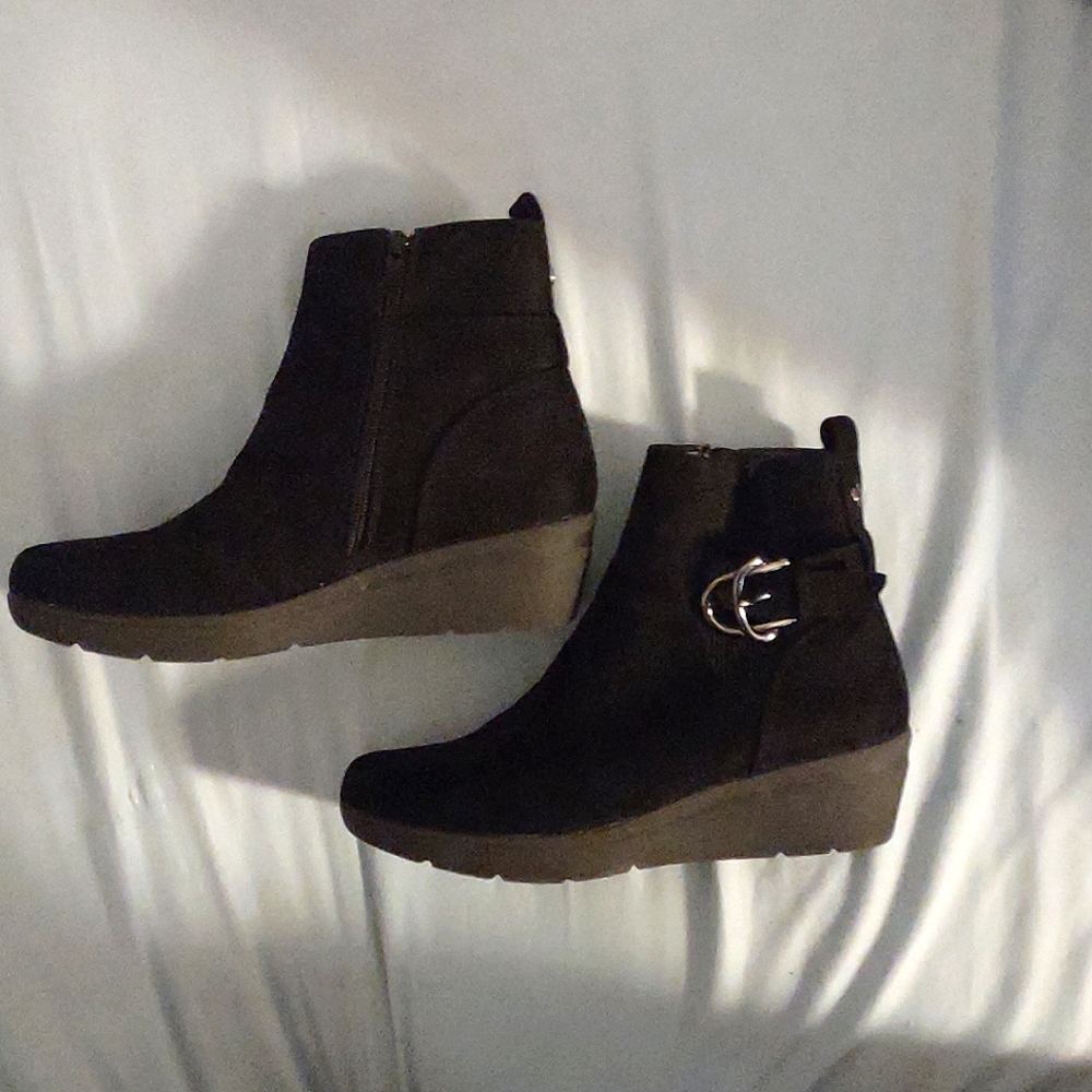 Black suede zip up booties